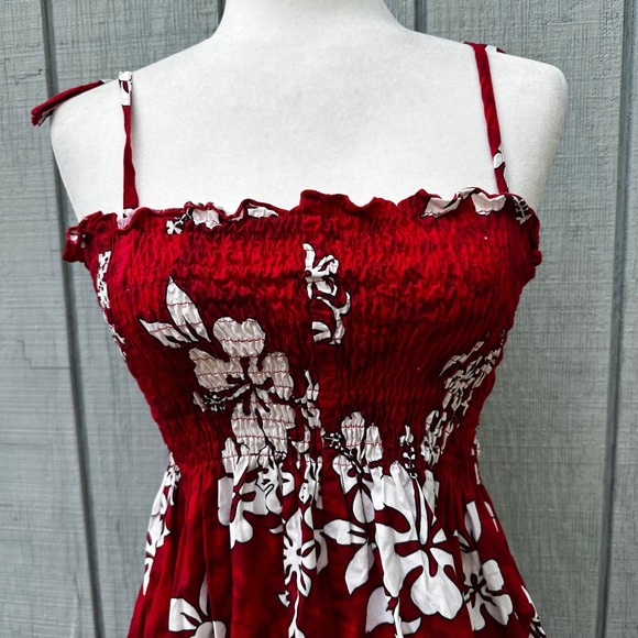Pacific Legend Hawaiian Sundress Floral Smocked Made in Hawaii Red Size S‎ - Picture 2 of 9